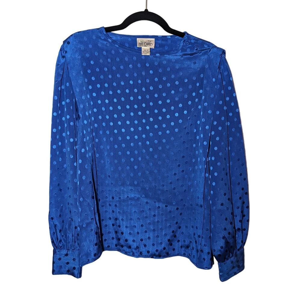 Vintage 80s blue polka dot blouse